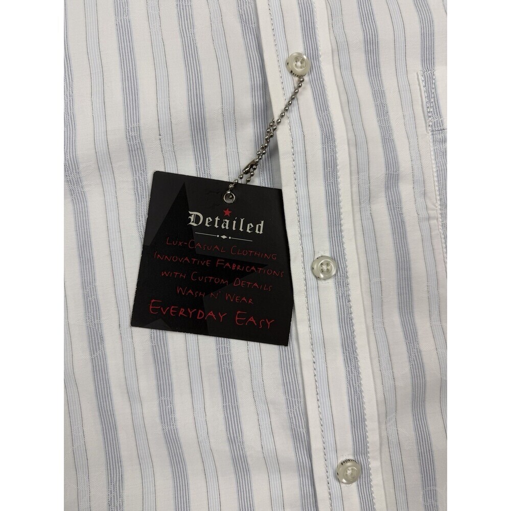 NWT Detailed True American Wear Shirt Men’s L Blue Stripe Short Sleeve Y2K - Picture 8 of 9